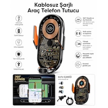 Kablosuz Araç İçi Şarj Cihazı Telefon Tutucu 3 Farklı Başlıklı Otomotaik Ayarlama Siyah