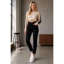 Woddi Ada Kadın Siyah Mom Likralı Jean Kot Pantolon New-1