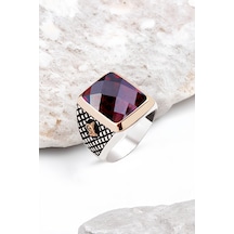 Gümüş Fasetli Garnet Taşlı Osmanlı Tuğralı Erkek Yüzük -5431