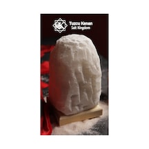 1-2 Kg Gri Doğal Tuz Lambası Ahşap Kaideli Dekoratif Ortam Lambası