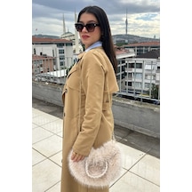 Mollycrush Kadın Bej Kürk Detaylı Zincirli Ve Örgü Saplı El Ve Omuz Çantası Yumuşak Peluş Kışlık Şık Baget Bej