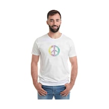 Peace Hippie Peace Symbols Baskılı Beyaz Erkek Tshirt (528980658)