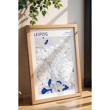 Leipzig Almanya Germany Haritası Çerçeveli Tablo Lüks Salon Ofis Duvar Dekorasyonu Hediyelik Tablo Kayın