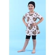 Zuzunga Leopar Desenli Kız Çocuk Boneli Mayo Takımı Siyah