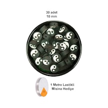 30 Adet 10 Mm Polimer Kil Fimo Boncuk Takı Bileklik + 1 Metre Lastikli Misina Hediye - Yin Yang