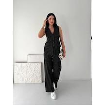 Essential Kadın Çizgili Tansel Kumaş Yelek Pantolon İkili Takım Ofis Şık Modern - Siyah Essential Kadın Çizgili Tansel Kumaş Yelek Pantolon İkili Takım Ofis Şık Modern - Siyah