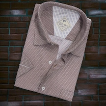 Linen Keten Klasik Kısa Kollu Camel Erkek Gömlek Regular Kalıp -10076 Camel