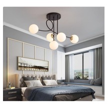 Jade Lüks Modern Salon - Mutfak - Yatak Odası Siyah Renk Gövde Beyaz Camlı 5 Li Avize