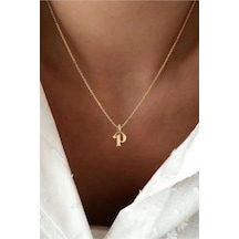 925 Ayar Gümüş 14 Ayar Altın Kaplama P Harfi Vintage Harfli Kolye Retro Harf Kolye Gold