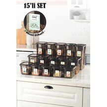 Vienev Renkli Etiketli Peggy Dikdörtgen Saklama Kabı 5x 1.3 - 2 - 3.2 L Antrasit 15'li Set Çok Renkli