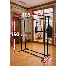 Premium 150 Cm Çelik Konfeksiyon En 105 Cm Elbise Askılık Tekerlekli Demonte Portmanto Hanger Siyah