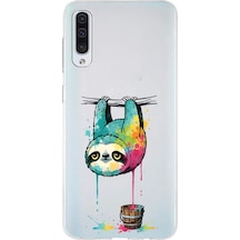 Samsung Galaxy A50 İle Uyumlu Splash Tembel Hayvan Tasarımlı Şeffaf Silikon Kılıf Şeffaf
