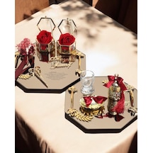 Affinity Sekizgen Gold Söz Nişan Tepsisi Ve Damat Kahve Fincan Tepsisi Kırmızı Kırmızı