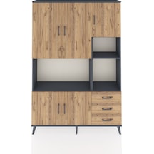 Arges Dolap 9 Raflı 3 Çekmeceli 5 Kapaklı 132x30x195 Antrasit-çam/çam Atlas Çam/atlas Çam