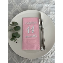 Gümüş Yaldızlı Pembe Happy 11 Yaş Months Garson Katlama Peçete 16 Adet