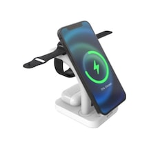 S-link Sw-cwf130 Beyaz Telefon Kulaklık Akıllı Saat 15w 3 İn 1 Magsafe Led Logo Kablosuz Şarj Cihaz
