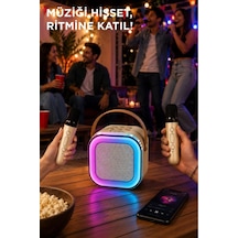 Bluetooth Hoparlör Rgb Işıklı Kablosuz Karaoke Ses Sistemi Çift Mikrofonlu Parti Speaker D94