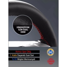 Audi A5 İçin Uyumlu Özel Süper Deri Direksiyon Kılıfı, Dikmeli Kırmızı Spor Dikişli
