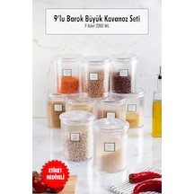 9'lu Barok Yuvarlak Büyük Kavanoz Seti & Saklama Kabı & Erzak Kabı 9 2000 Ml Çok Renkli