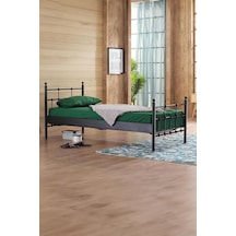 Lalas Tek Kişilik Ferforje Metal Karyola-siyah Ahşap Latalı