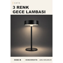 Cata Dokunmatik 3000k 3 Renk Masa Lambası, Şarjlı, Siyah Renk