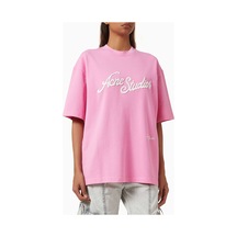 Acne Studios Logo Tişört - Pamuk - 3d Nakış - Rahat Kesim - Vintage Finish Pembe