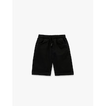 Koton Beli Bağcıklı Cep Detaylı Slim Fit Denim Şort Siyah 6skb40059td