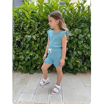 My Kids Wear Fırfırlı Kız Çocuk Şort Takım Mavi
