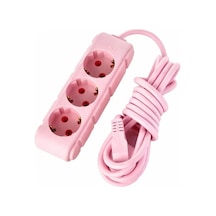 3'lü 2 Metre Kablolu Topraklı Grup Priz, Pembe 0