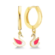Gümüş Gold Kuğu Sallantılı Kadın Küpe 14 MM-Gümüş