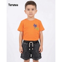 Trend Kids Trendebee Kids 2li Takım Penye Kotlu Palm Surf Baskılı Turuncu Açık Turuncu