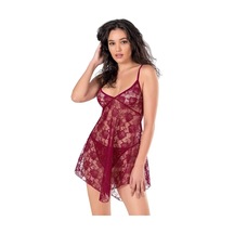 Ang Butik Kadın Bordo Dantel İşlemeli Kısa Tül Gecelik