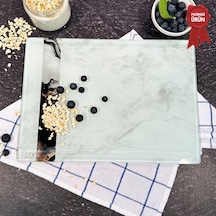 Kanallı Cam Kesme Tahtası - Mix White Şeritli - 25x35cm