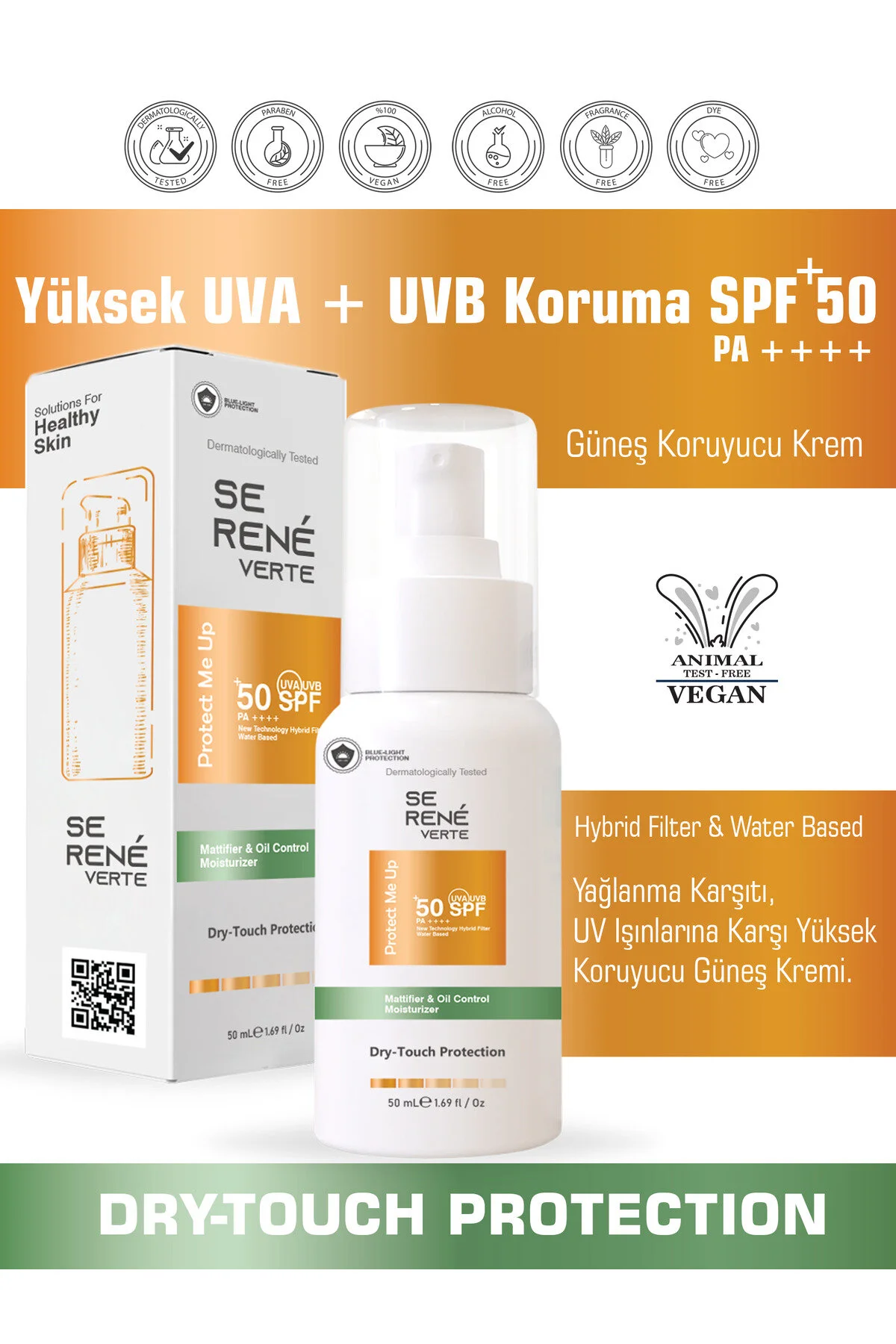 Se Rene Verte Leke Karşıtı Ve Yağlanma Karşıtı Renkli Güneş Koruyucu Krem Hybrid Filter Spf 50