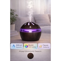 Exenar - Koyu Kahverengi - Ahşap Tasarımlı Aroma Koku Difüzörü Mini Hava Nemlendirici Buhar Makinesi 300ml Led Işık Buhurdanlık Dekoratif k Koyu Kahverengi