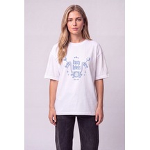 Black Nova Oversize Baskılı Unisex %100 Pamuk T-shirt Rusty Beyaz