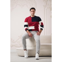 Dorss Slimfit Sıfır Tasarımyaka Desenli Pamuklu Erkek Spor Kazak 001
