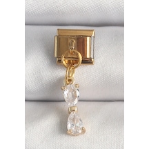 Mey İthalat 316l Çelik Gold Renk Sallantı Zirkon Taşlı Kurdele Model Nomination Charm 11