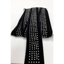 FdayAksesuar Siyah Puanlı Taşlı Kadife Şerit 1 Metre En 4 Cm FRDY15454