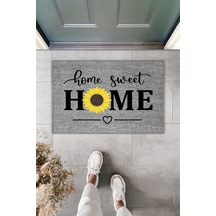 Rugmood Modern Dijital Baskı Paspas - Home Sweet Home Papatya - Kapı Önü Paspası 70x45cm Gri