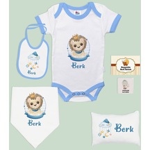 Bk Kids Kişiye Özel İsimli 6 Parça Mavi Bebek Body Zıbın Battaniye Ve Yastık Hediye Seti, Yeni Doğan Bebek Giyim Hediyesi-2