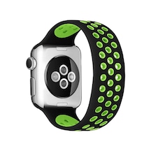 Apple Watch 38mm Ayarlı Delikli Silikon Kordon - Siyah-yeşil