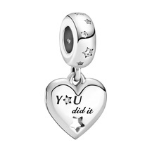 Nur Silver You Did İt Yazılı Yıldız Detay Sallantılı Kalp Gümüş Charm Nur-bl00133