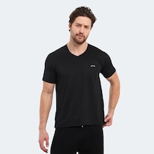Slazenger KATRIINA Erkek V Yaka Siyah Tişört