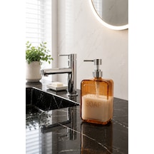 500 Ml Pure Cam Sıvı Sabunluk Şeffaf Banyo Mutfak Sabun Dispenseri 18,5 X 10 Cm Turuncu