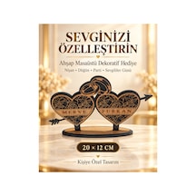 Kişiye Özel İsim Yazılı Ahşap Masaüstü Dekor 20x12 Cm - Söz, Nişan, Düğün Masası Dekoru & Sevgililer Günü Hediyesi Çift Kalp Ve Yüzük Figürlü Masa Süsü