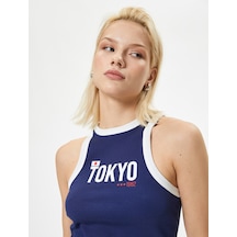 Koton Halter Yaka Atlet Tokyo Baskılı Ribanalı Pamuklu Skinny Fit Lacivert 4sak10718ek Lacivert