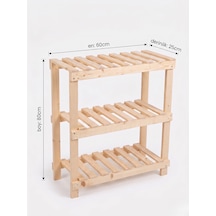Nest Woodtr Doğal Ham Ahşap Üç Bölmeli Ayakkabılık Çok Amaçlı Raf Çiçek Standı Sehpa 80x60x25cm 1adet Ceviz