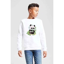 Tshirthane Panda Baskılı Unisex Çocuk Beyaz Sweatshirt (534762599) Beyaz