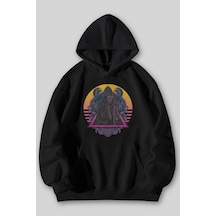Harmandar Cyber Punk Robot Baskılı Unisex Siyah Gri Kanguru Cepli Kapüşonlu Sweatshirt Hoodie SiYAH
